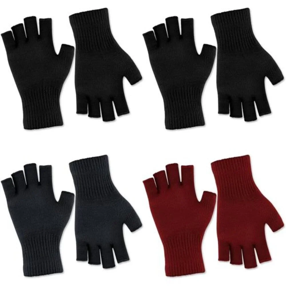 4 Pairs Fingerless Gloves for Women Men, Winter Knitted Half Finger - Picture 1 of 7